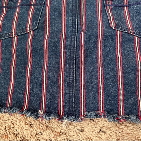 American Eagle Hi-Rise Mini‎ Super Stretch Blue Striped Denim Skirt Size 12 - Picture 15 of 16